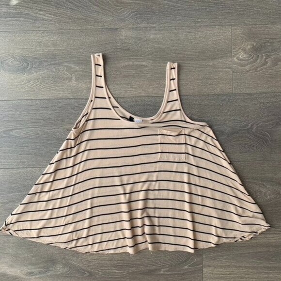 H&M Women's Tank Top Stripes Cropped Sleeveless Taupe Neutral Casual Flowy 4 - Picture 4 of 14